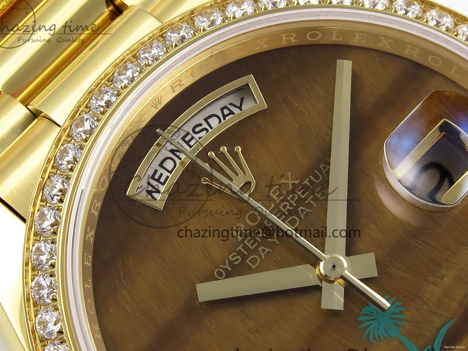 0420 WaterResistant Day Date 36 YG RAF 1:1 Best Edition Brown Oman Dial Diamonds Bezel on YG Bracelet A 1518